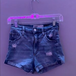 medium wash denim shorts